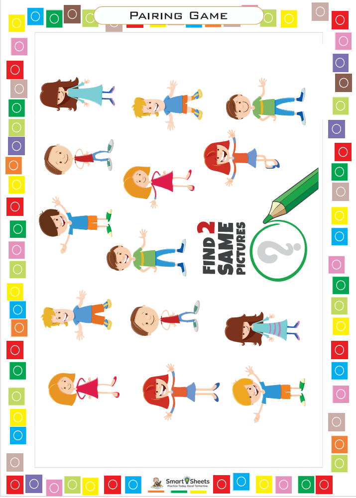 Find two same pictures pairing game worksheet