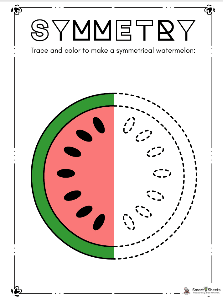 Symmetry watermelon tracing worksheet