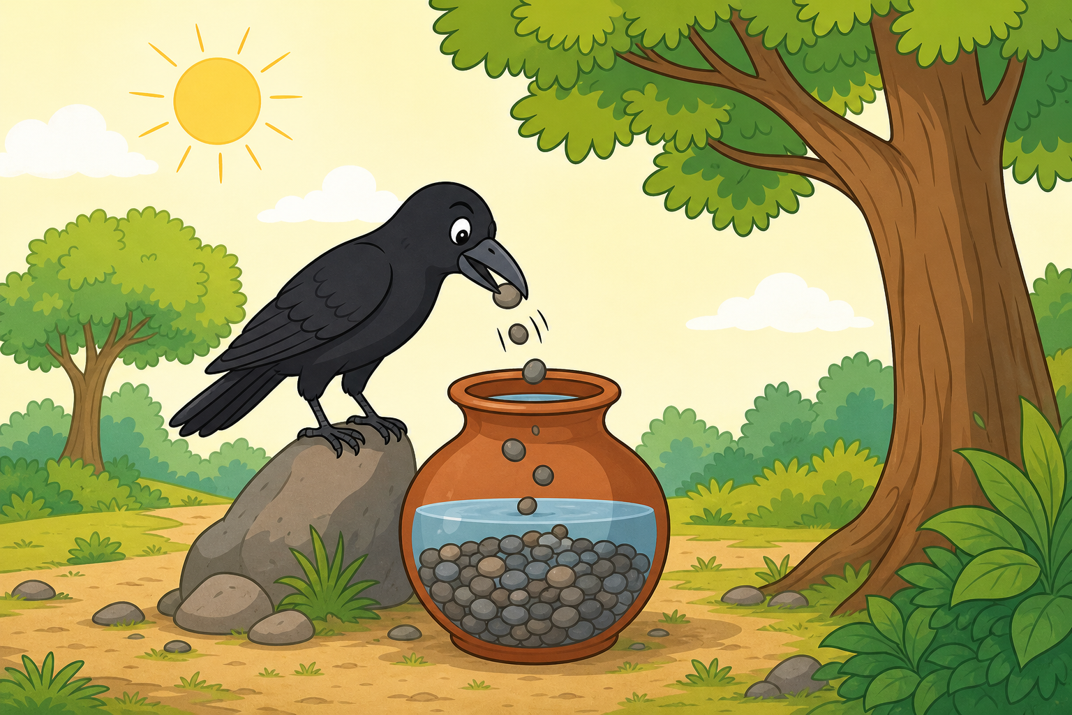 Illustration for Panchatantra: The Crow and the Pitcher