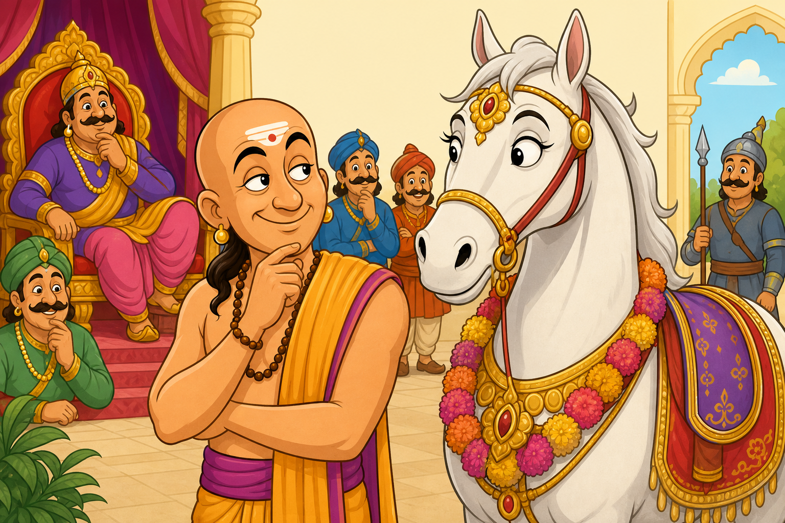 Illustration for Tenali Ramakrishna and the Horse That Wouldn’t Bow